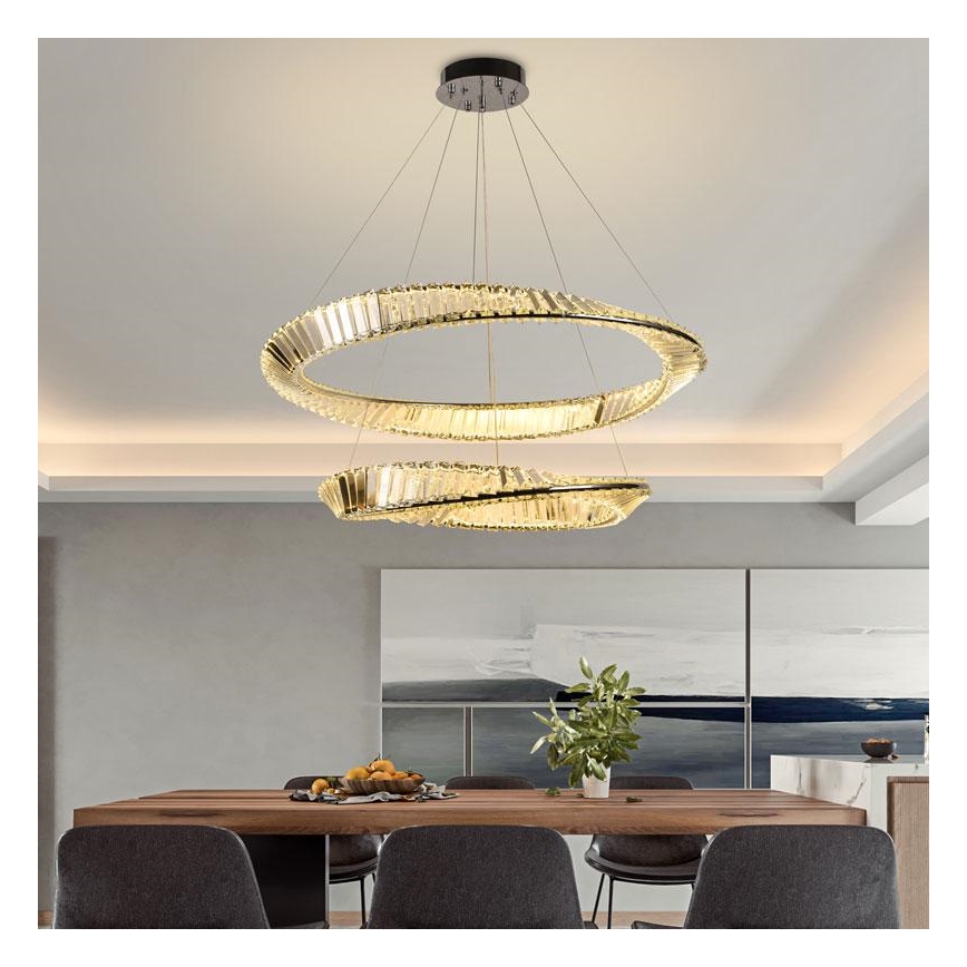 LED Dimbare kristallen hanglamp aan een snoer LED/90W/230V 3000-6500K glanzend chroom + afstandsbediening