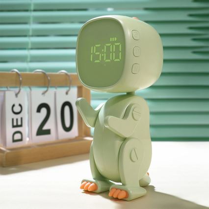 LED RGBW Dimbaar kinder nacht klein lampje met wekker ROBOT LED/1W/5V 1200 mAh