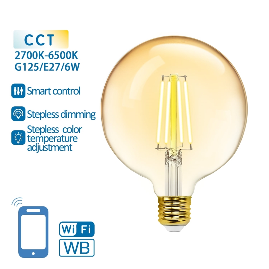 Dimbare LED Lamp FILAMENT G125 E27/6W/230V 2700-6500K Wi-Fi - Aigostar