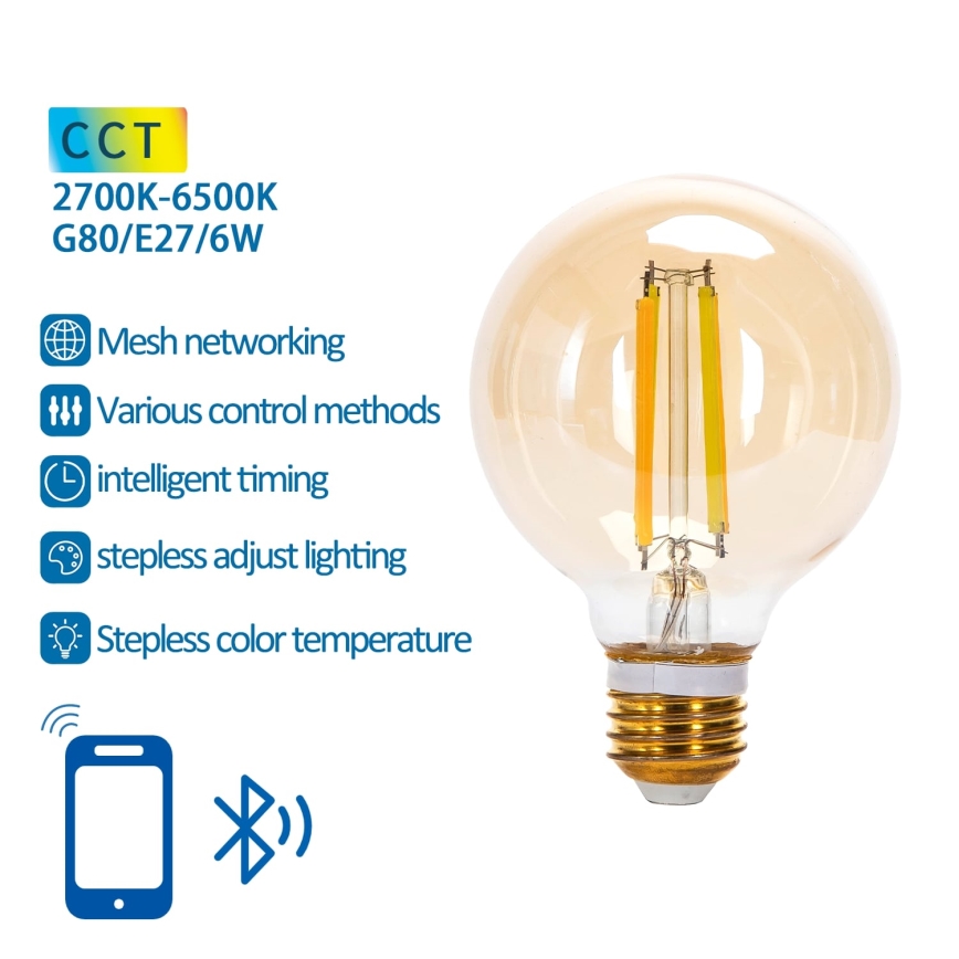 Dimbare LED Lamp FILAMENT MESH Smart G80 E27/6W/230V 2700-6500K - Aigostar