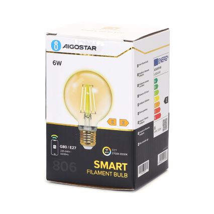 Dimbare LED Lamp FILAMENT G80 E27/6W/230V 2700-6500K Wi-Fi - Aigostar