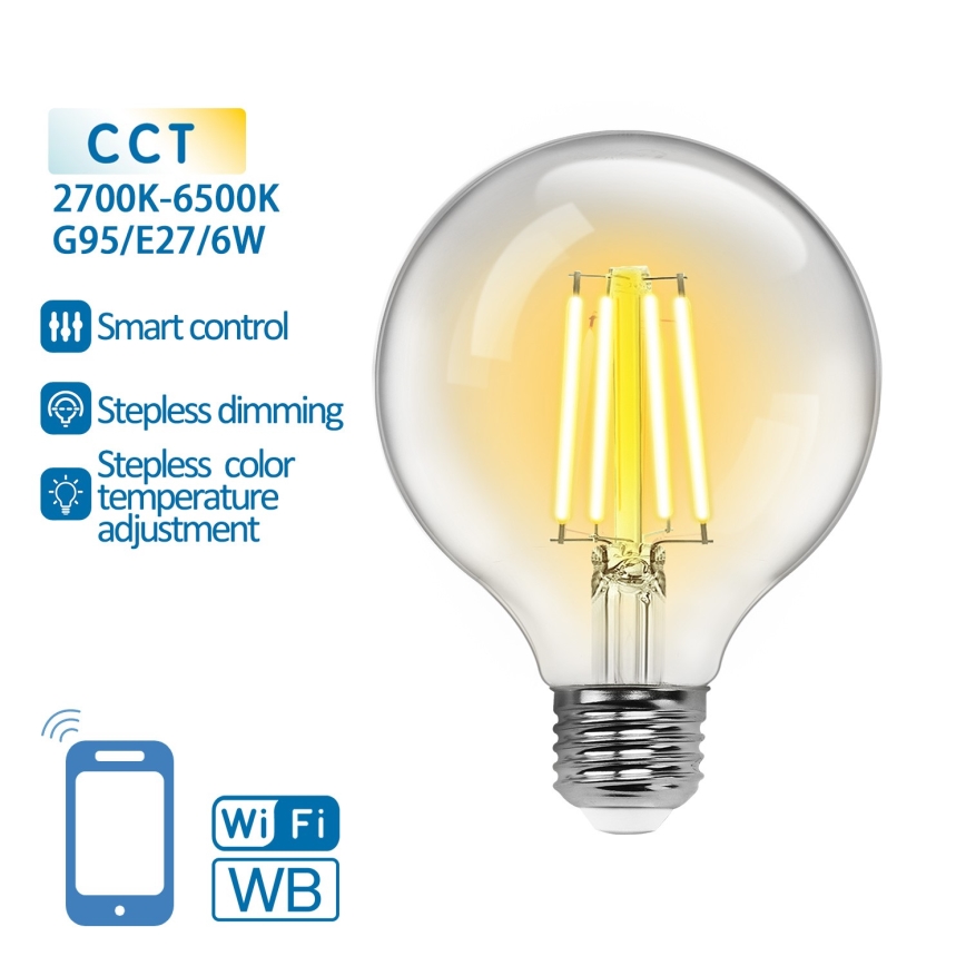 Dimbare LED Lamp FILAMENT G95 E27/6W/230V 2700-6500K Wi-Fi - Aigostar