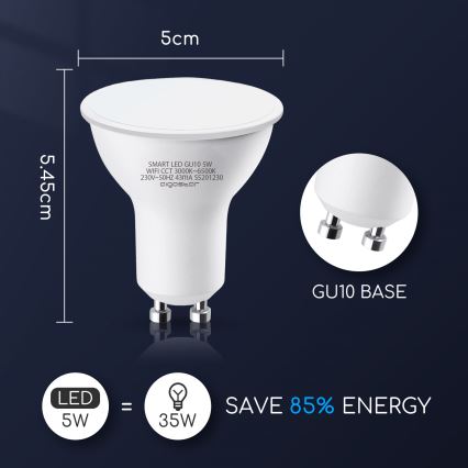 Dimbare LED Lamp GU10/5W/230V 3000-6500K Wi-Fi - Aigostar