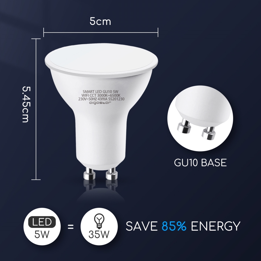 Dimbare LED Lamp GU10/5W/230V 3000-6500K Wi-Fi - Aigostar