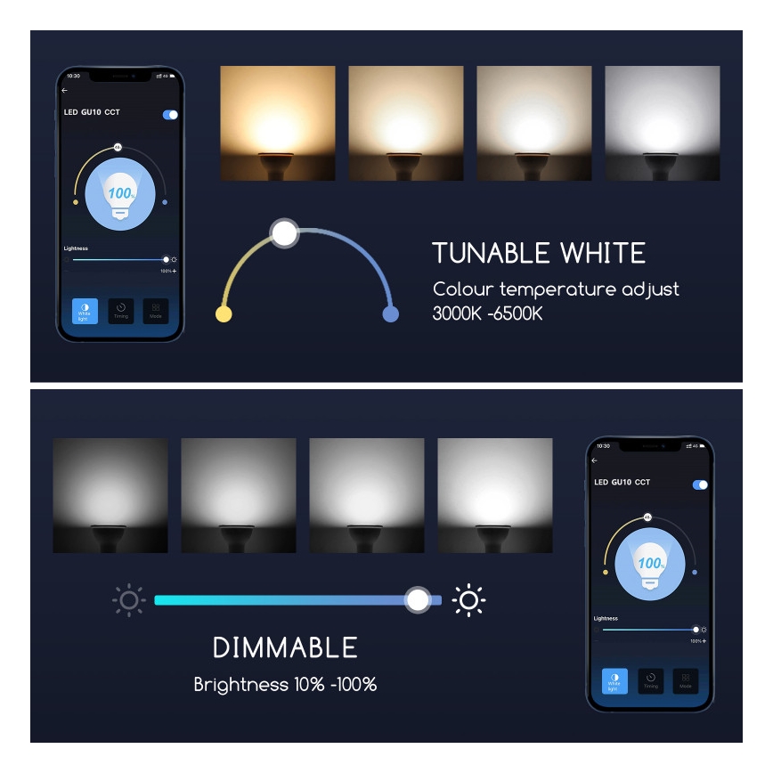 Dimbare LED Lamp GU10/7W/230V 3000-6500K Wi-Fi - Aigostar