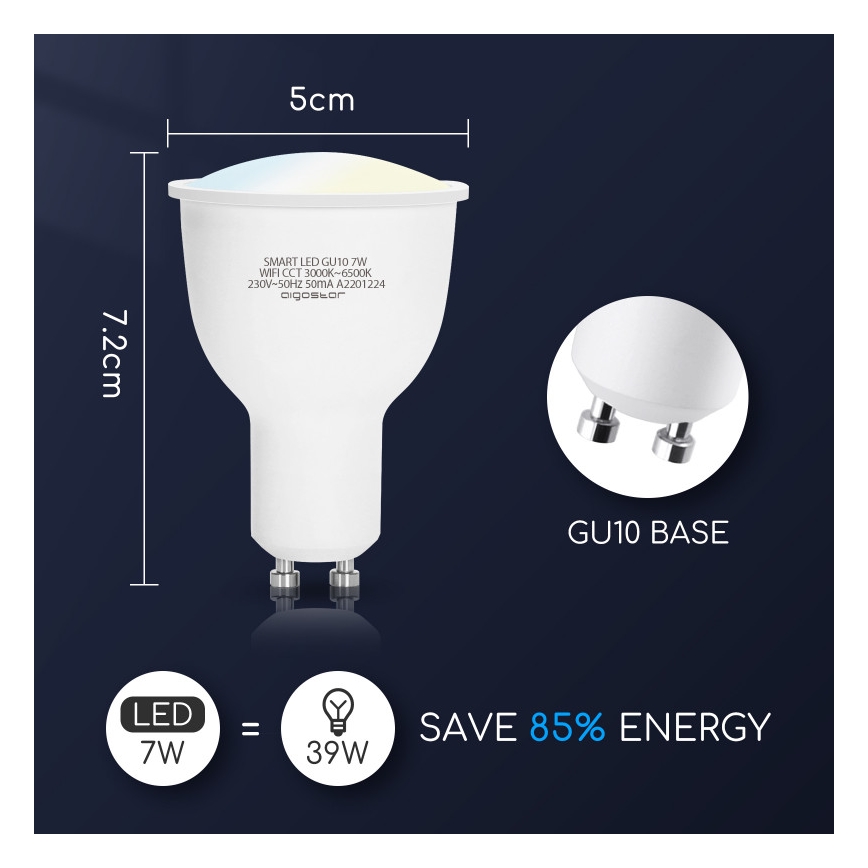 Dimbare LED Lamp GU10/7W/230V 3000-6500K Wi-Fi - Aigostar