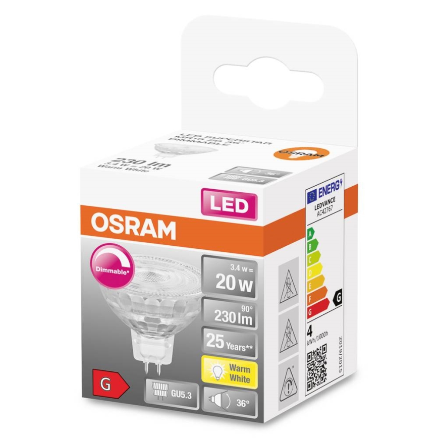 Dimbare LED Lamp GU5,3/3,4W/230V 2700K CRI 90 - Osram