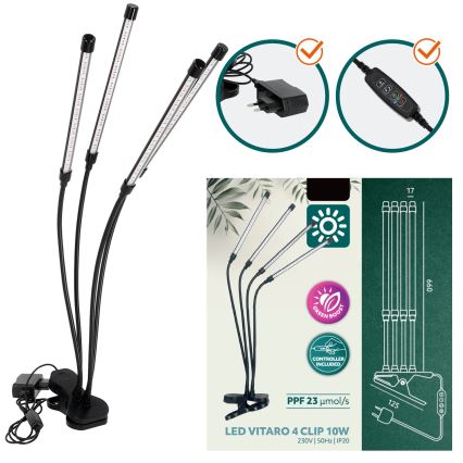 LED Dimbaar flexible tafellamp met clip voor het kweken van planten VITARO 4xLED/10W/230V zwart