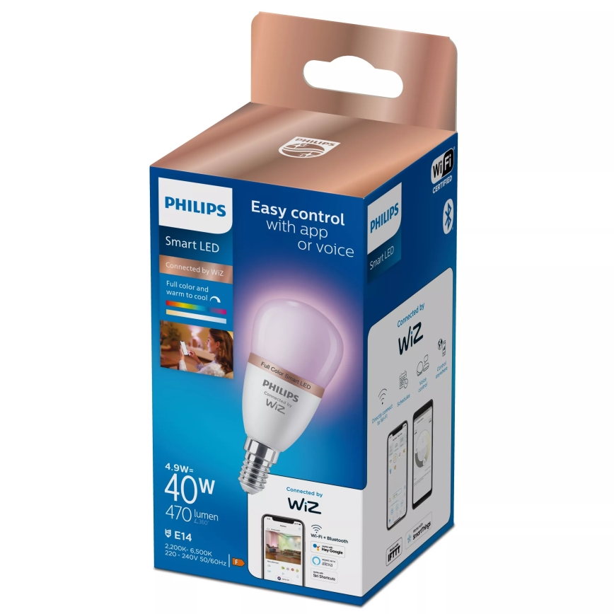 LED RGB dimbare lamp Philips SMART P45 E14/4,9W/230V 2200-6500K CRI 90