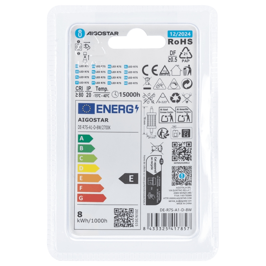 Dimbare LED Lamp R7s/8W/230V 2700K - Aigostar