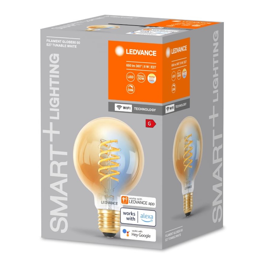 Dimbare LED Lamp SMART+ FILAMENT GLOBE G80 E27/8W/230V 2200-5000K Wi-Fi - Ledvance