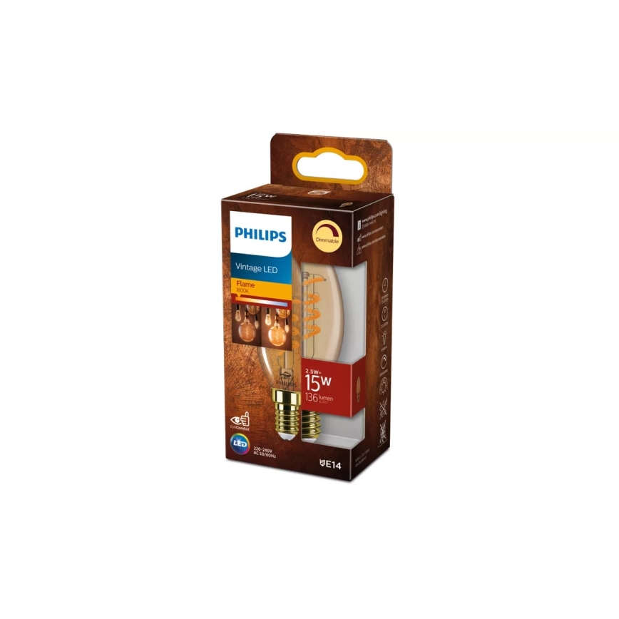 Dimbare LED-lamp VINTAGE Philips E14/2,5W/230V 1800K