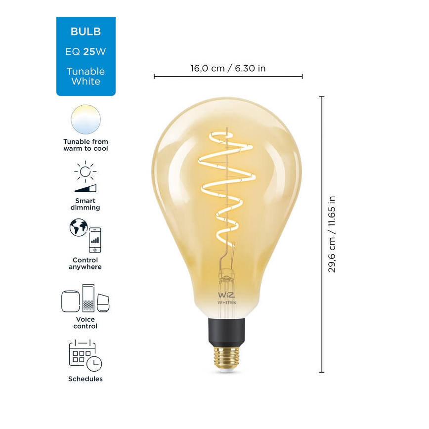 Dimbare LED Lamp VINTAGE FILAMENT PS160 E27/6,5W/230V 2000-5000K CRI 90 Wi-Fi -WiZ