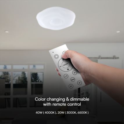 Dimbare LED plafondlamp LED/40W/230V 3000-6500K 40 cm wit + afstandsbediening