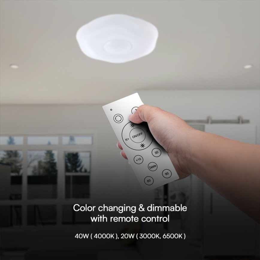 Dimbare LED plafondlamp LED/40W/230V 3000-6500K 40 cm wit + afstandsbediening