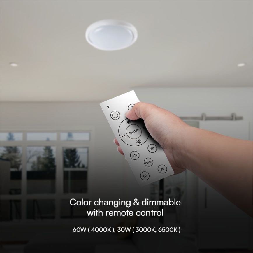 Dimbare LED plafondlamp LED/60W/230V 3000-6500K 49,2 cm wit + afstandsbediening