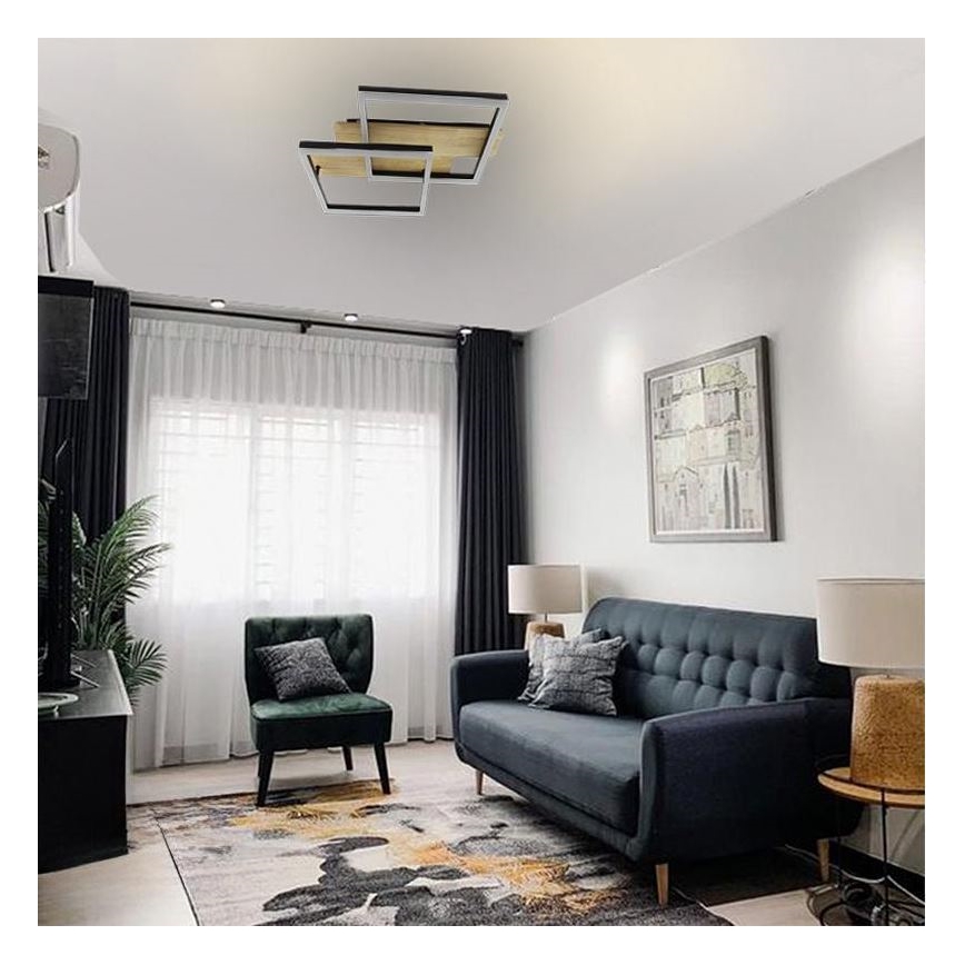 Dimbare LED plafondlamp LED/85W/230V 3000-6500K eiken + afstandsbediening