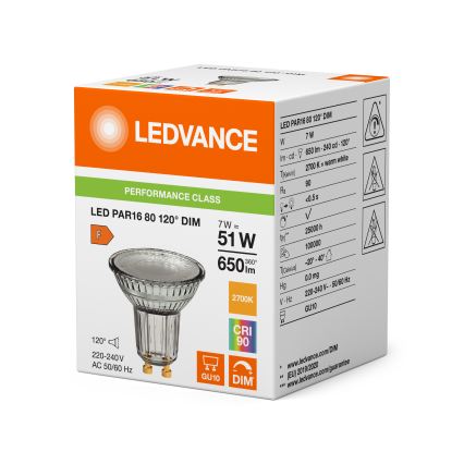 LED dimbare reflectorlamp PAR16 GU10/7W/230V 2700K 120° CRI 90 - Ledvance