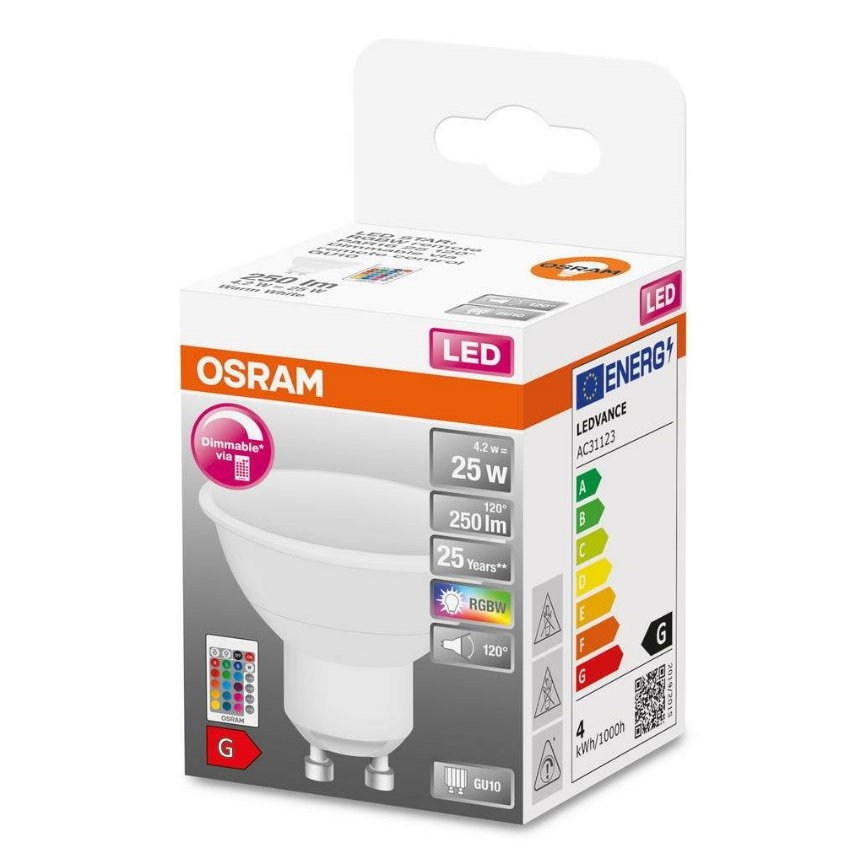 Dimbare LED RGB lamp GU10/4,2W/230V 2700K + afstandsbediening - Osram