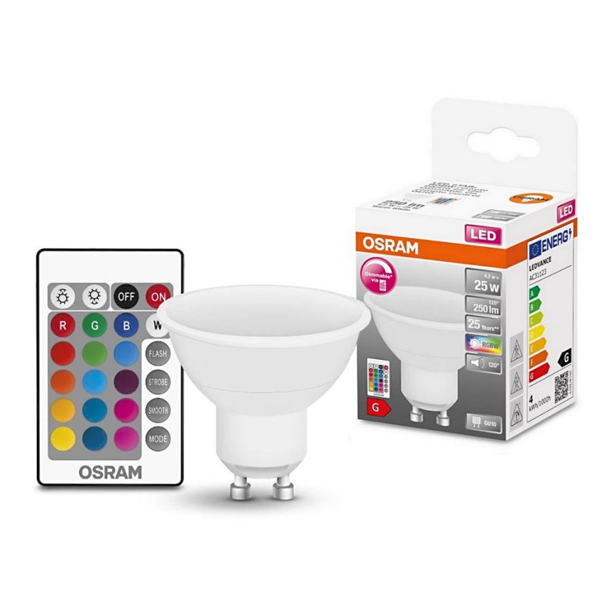 Dimbare LED RGB lamp GU10/4,2W/230V 2700K + afstandsbediening - Osram