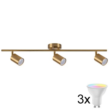 Dimbare LED RGBW inbouwspot GOLDIE 3xGU10/4,8W/230V 3000K goudkleurig + afstandsbediening