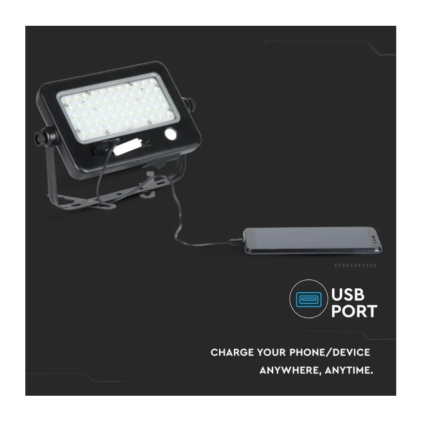 Dimbare LED Solar Schijnwerper met Sensor LED/10W/3,7V 4000K IP65 + USB poort