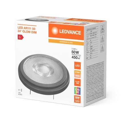 Dimbare LED-spot AR111 G53/7,2W/12V 1800-2700K 24° CRI 90 - Ledvance