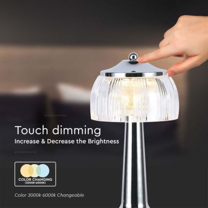 LED Dimbare oplaadbare touch tafellamp LED/1W/5V 3000-6000K 1800 mAh glanzend chroom
