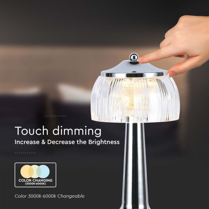 LED Dimbare oplaadbare touch tafellamp LED/1W/5V 3000-6000K 1800 mAh glanzend chroom