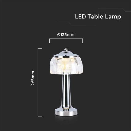 LED Dimbare oplaadbare touch tafellamp LED/1W/5V 3000-6000K 1800 mAh glanzend chroom