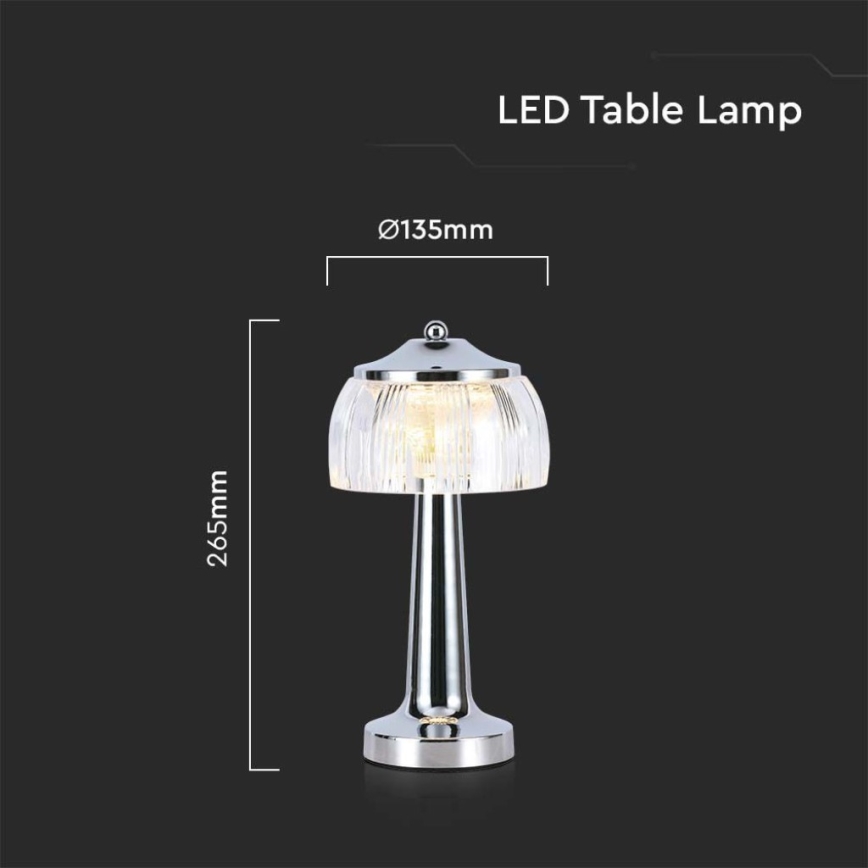 LED Dimbare oplaadbare touch tafellamp LED/1W/5V 3000-6000K 1800 mAh glanzend chroom
