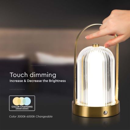 LED Dimbare oplaadbare touch tafellamp LED/1W/5V 3000-6000K 1800 mAh goud