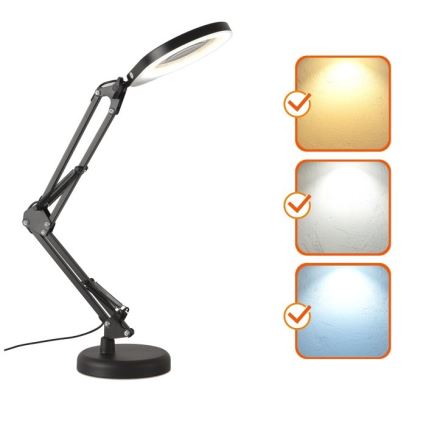 Dimbare LED tafellamp met een vergrootglas ​ 2in1 AURIQ LOUPE LED/10W/5V 3000/4000/6500K zwart