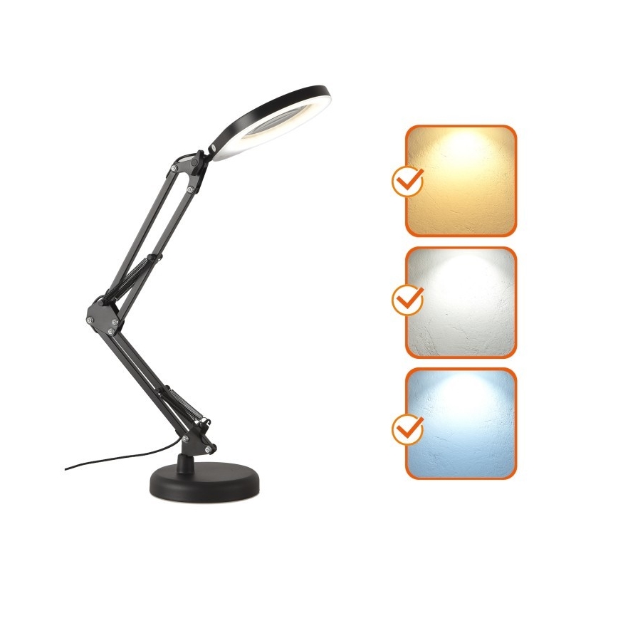 Dimbare LED tafellamp met een vergrootglas ​ 2in1 AURIQ LOUPE LED/10W/5V 3000/4000/6500K zwart