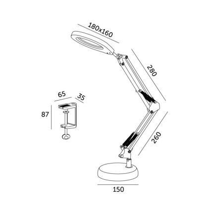 Dimbare LED tafellamp met een vergrootglas ​ 2in1 AURIQ LOUPE LED/10W/5V 3000/4000/6500K zwart