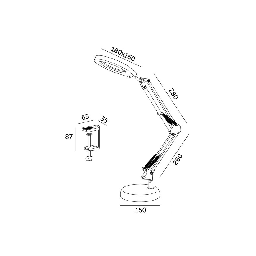 Dimbare LED tafellamp met een vergrootglas ​ 2in1 AURIQ LOUPE LED/10W/5V 3000/4000/6500K zwart