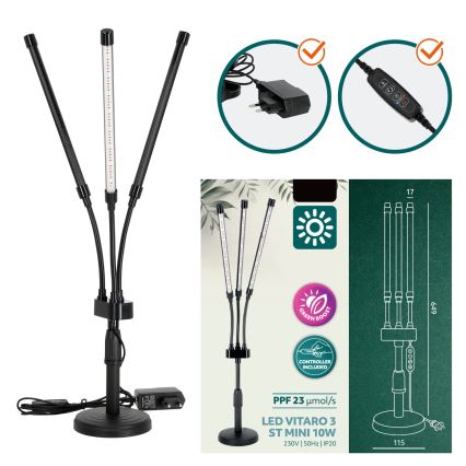 LED Dimbaar flexible tafellamp voor het kweken van planten VITARO 3xLED/10W/230V zwart