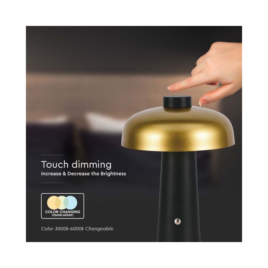 LED Dimbare Oplaadbare Touch Tafellamp LED/3W/5V 3000-6000K 1800 mAh zwart/goud