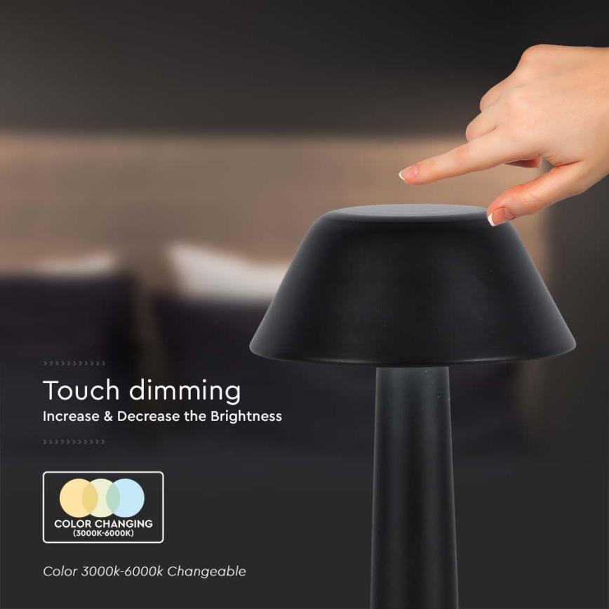 LED Dimbare Oplaadbare Touch Tafellamp LED/1W/5V 3000-6000K 1800 mAh Zwart