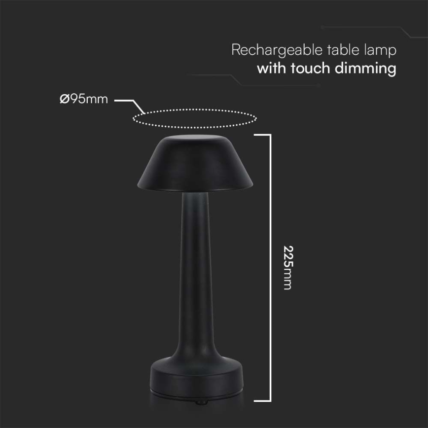 LED Dimbare Oplaadbare Touch Tafellamp LED/1W/5V 3000-6000K 1800 mAh Zwart