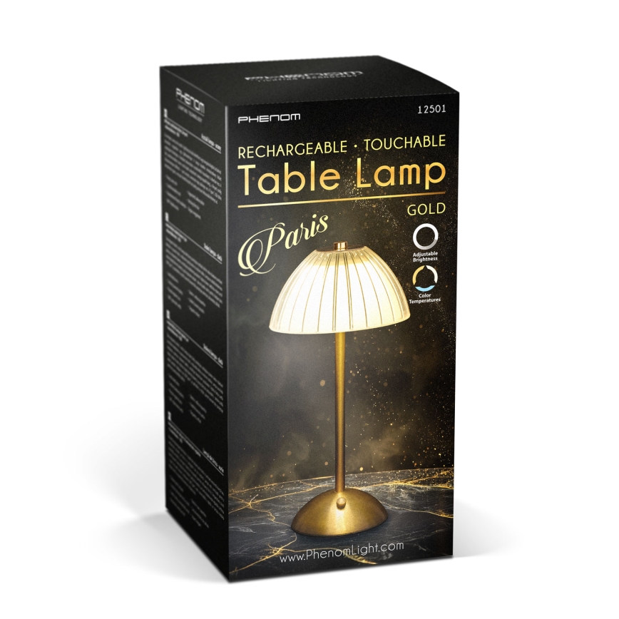 Dimbare oplaadbare LED-tafellamp PARIS LED/2W/5V 2700K/4000K/6500K 800 mAh goudkleurig