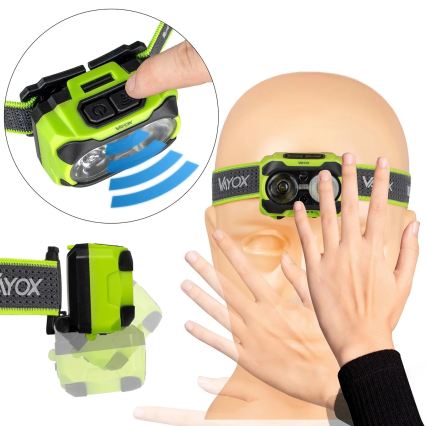 Dimbare oplaadbare LED-hoofdlamp met sensor en rood licht LED/10W/5V/3xAAA IP44 600 lm 1200 mAh