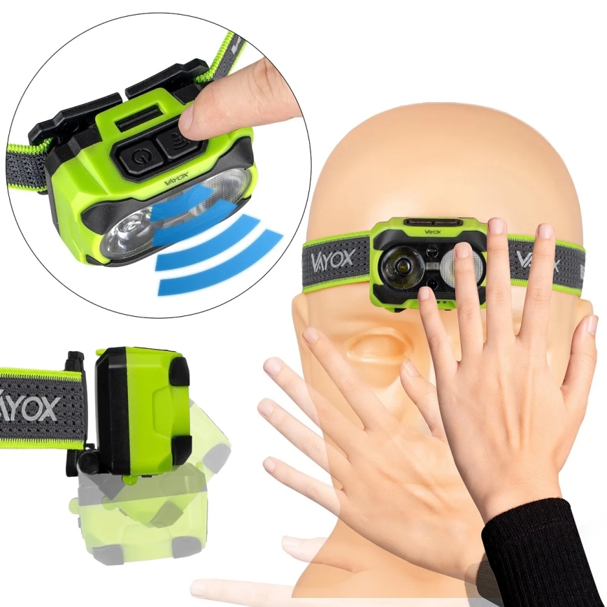 Dimbare oplaadbare LED-hoofdlamp met sensor en rood licht LED/10W/5V/3xAAA IP44 600 lm 1200 mAh