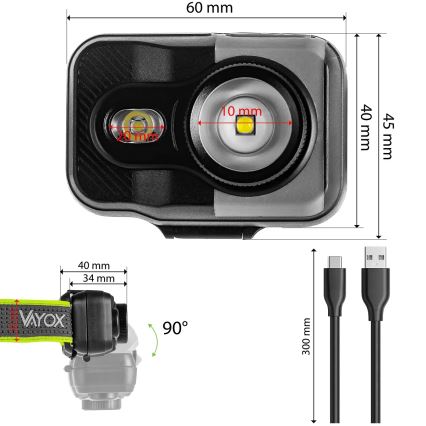Dimbare oplaadbare LED-hoofdlamp LED/10W/5V/3xAAA IP66 800 lm 1000 mAh