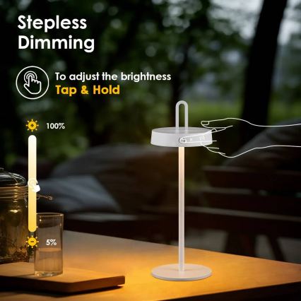 LED dimbare oplaadbare touch-tafellamp voor buiten SHINE LED/1,5W/3,7V 3000 mAh IP44 wit
