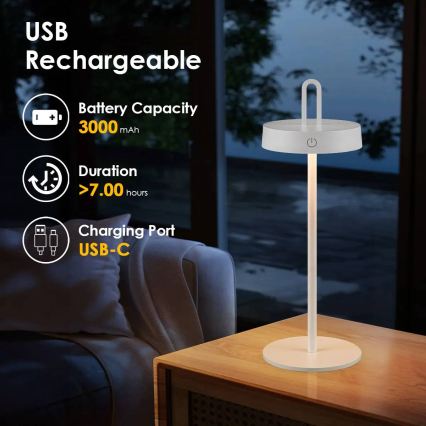 LED dimbare oplaadbare touch-tafellamp voor buiten SHINE LED/1,5W/3,7V 3000 mAh IP44 wit