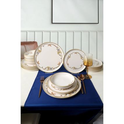 Dinerservies 18-delig crème/goud/keramiek