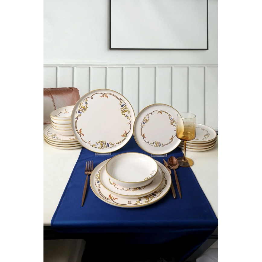 Dinerservies 18-delig crème/goud/keramiek