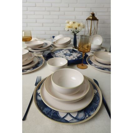 Dinerset 24 st. wit/blauw/keramiek