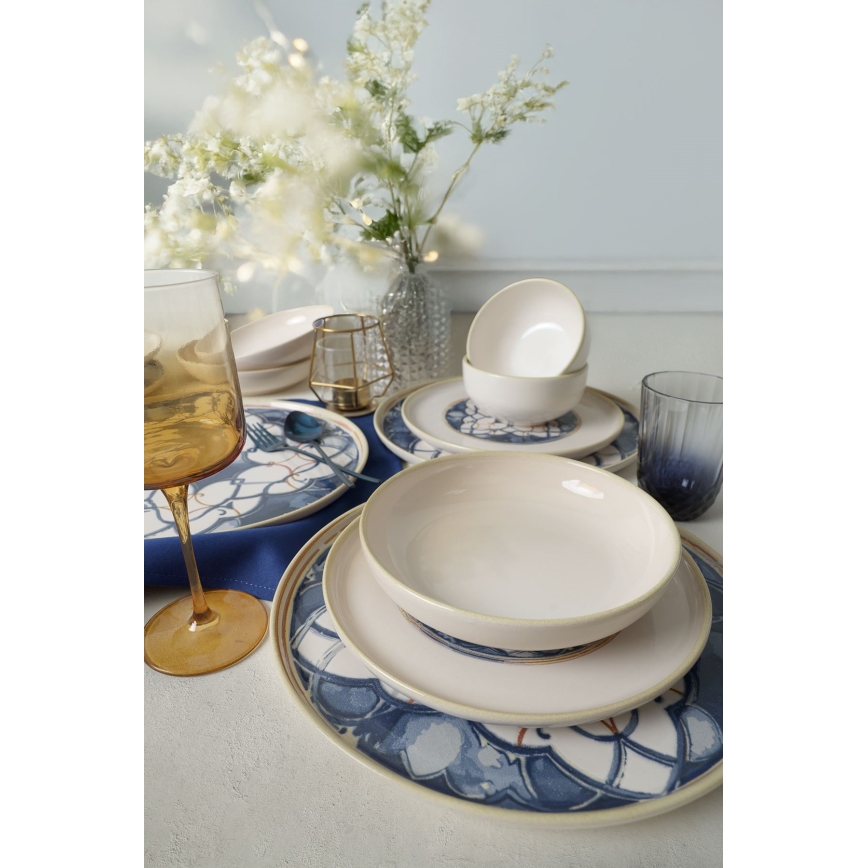 Dinerset 24 st. wit/blauw/keramiek